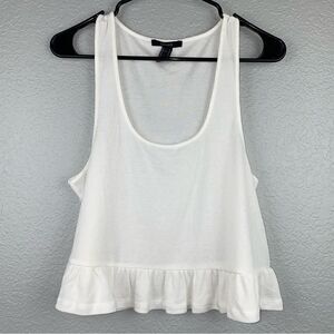 Forever 21 Womens Scoop Neck Sleeveless Ruffle Hem Ribbed Tank Top White Large